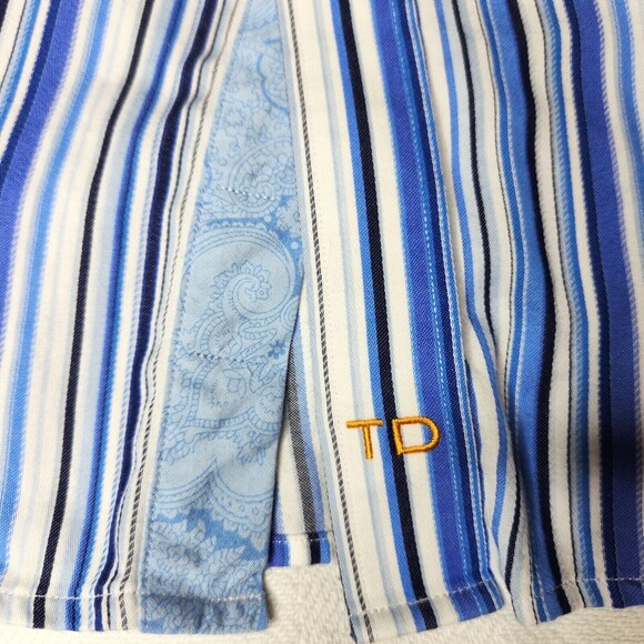 Men's Thomas Dean Flip Cuff Shirt Button Down Sz. M  Blue White - Picture 6 of 6